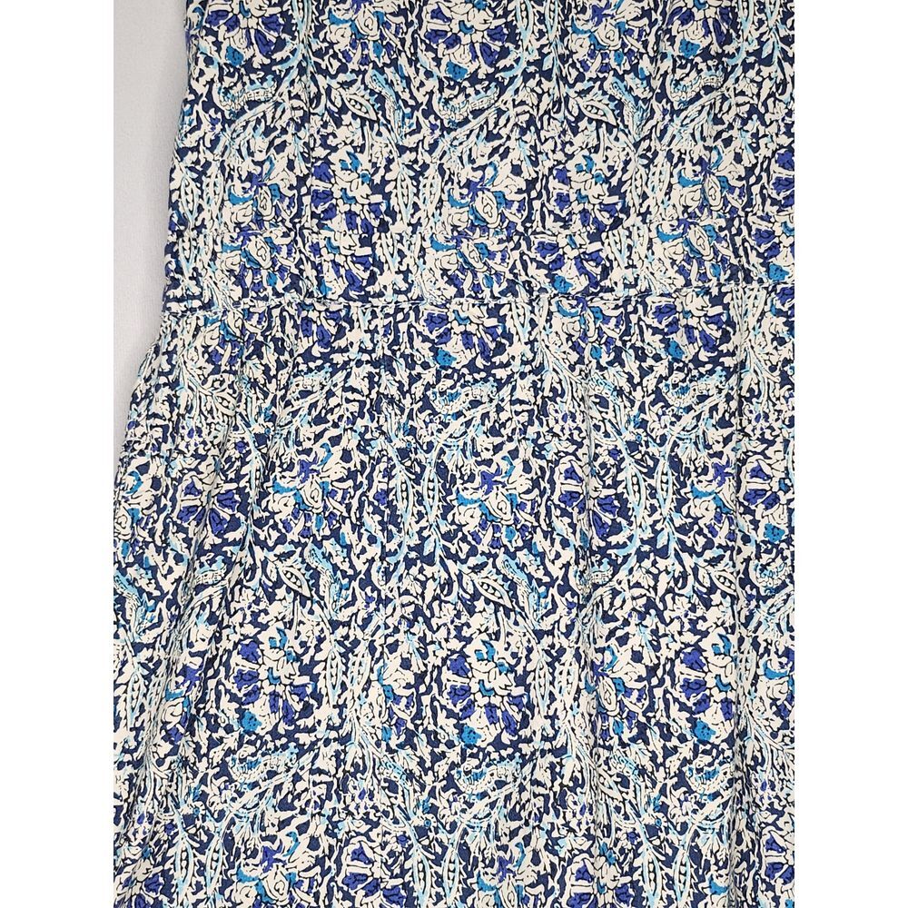 Womans Summer Mini Dress Sz 2 Blue and White Floral Elastic Waist with Pull Tie - Picture 5 of 9